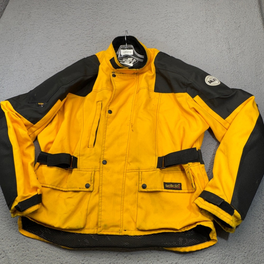 Joe Rocket Ballistic Series Motorcycle Jacket Mens XL Yellow Black Aramid Y2K